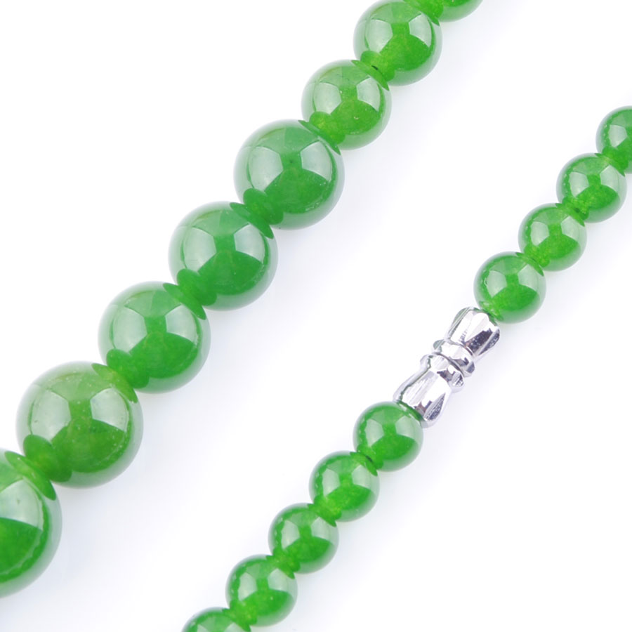 WOJIAER Natural Green Plum Olive Jade Necklace Gem Stone Graduated 6-14mm Round Beads Jewelry Necklaces 17.5" Strand Women BF300