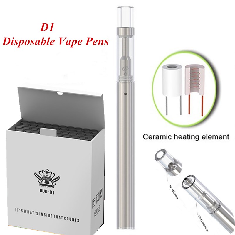 BUD D1 Disposable Vape Pens 0.5ml Ceramic Coil Glass Tank Vape 310mAh Battery Glass Mouthpieces 150-200 Puff Disposable Pens Huge Vapor
BUD D1 Disposable Vape Pens 0.5ml Ceramic Coil Glass Tank Vape 310mAh Battery Glass Mouthpieces 150-200 Puff Disposable Pens Huge Vapor