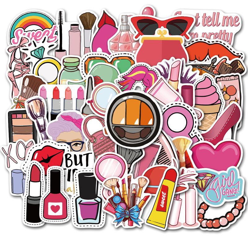50pcs/Set Girls Making Up Things Stickers Luggage Phone Laptop Graffiti Lipsticks Waterproof Decals Computer Sticker