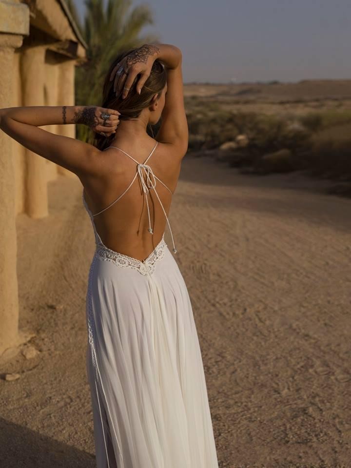 Custom Made Summer Boho Wedding Dresses Spaghetti Lace Chiffon Thigh High Slit Beach Bridal Gowns Wedding Dress