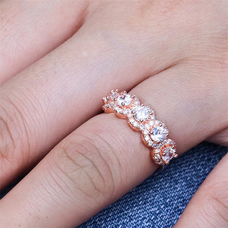 2019 Top Selling Luxury Jewelry 925 Sterling Silver&Rose Gold Fill Three Stone White 5A Cubic Zirconia Eternity Women Wedding Band Ring