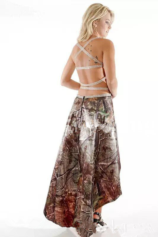 Vintage Camouflage High Low Bridesmaid Dresses 2019 Halter Criss Cross Back Western Boot Girl Beach Country Junior Wedding Party Dress