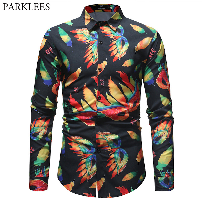 Stylish Feather Mask Printed Shirt Men 2018 Brand New Slim Fit Long Sleeve Chemise Homme Casual Party Holiday Camisas Hombre 3XL, Black
Stylish Feather Mask Printed Shirt Men 2018 Brand New Slim Fit Long Sleeve Chemise Homme Casual Party Holiday Camisas Hombre 3XL, Black