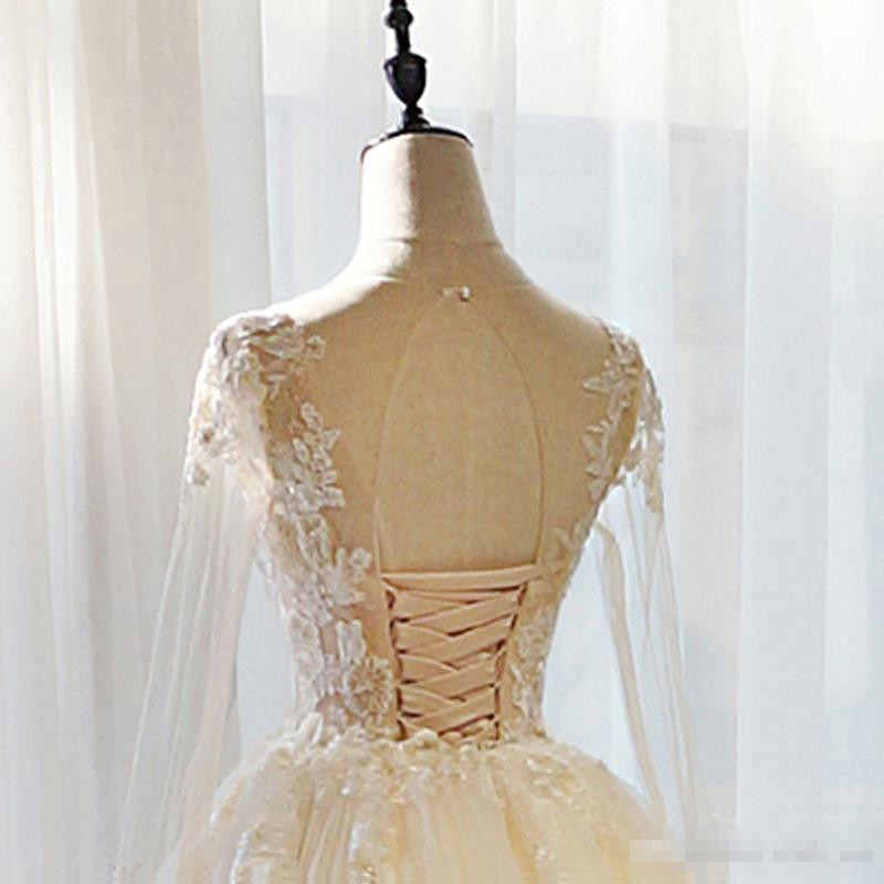 Gorgoues Pink Overskirts Blush Dresses Long Illusion Sleeves Jewel Neck Lace Applique Garden Chapel Train Wedding Bridal Gown