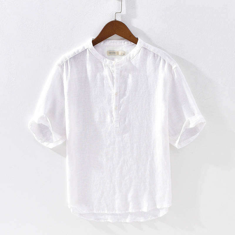 100% Linen Men Short Sleeve Pull Over Shirts Soft Breathable Linen Shirts for Men Half Sleeve Casual Summer Shirts 1701