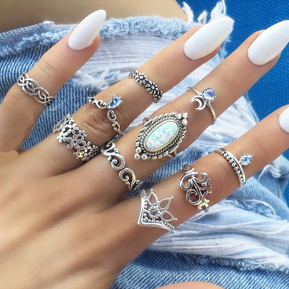 Boho Midi Knuckle Finger Rings Sets For women Beach Opal Crystal Crescent Ancient silver Geometric Rings Bohemian Fashion Jewelry in Bulk
Boho Midi Knuckle Finger Rings Sets For women Beach Opal Crystal Crescent Ancient silver Geometric Rings Bohemian Fashion Jewelry in Bulk
