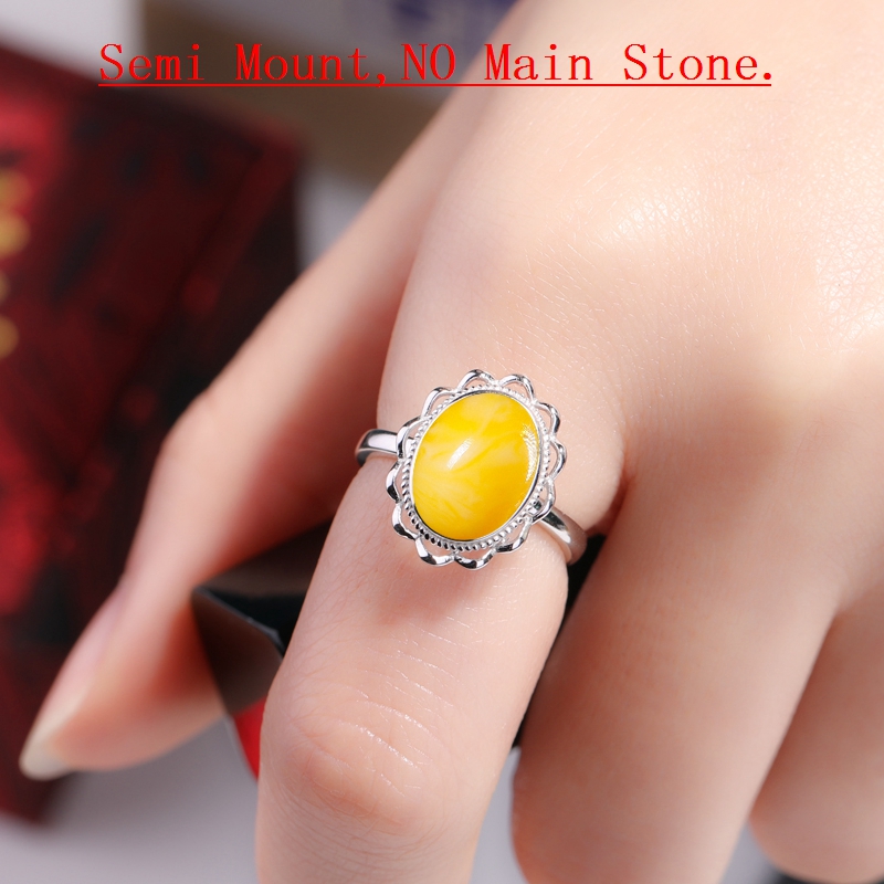 925 Sterling Silver Women Engagement Wedding Ring Women 8x11mm Oval Cabochon Semi Mount Ring Setting Wholesale