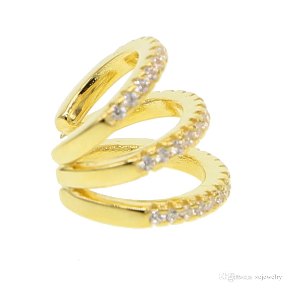 2019 New fashion three cz circle Clip Earrings Elegant CZ Cuff Earrings For Woman Party Charm Jewelry Gift brincos dainty cz cute ear
