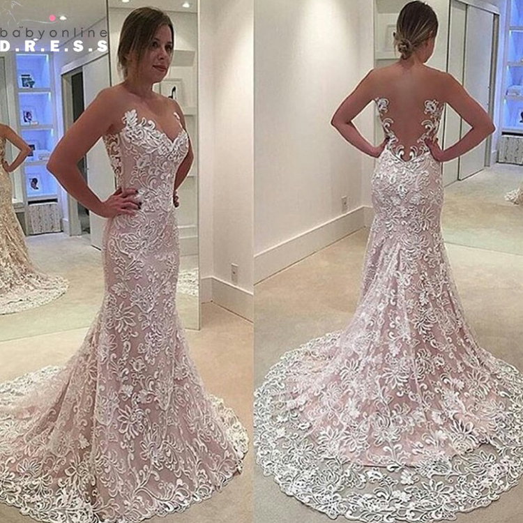 Fashion Lace Wedding Gowns Designer Design Mermaid Cut Out Back Chapel Train Ruffles Cheap Good Quality Bridal Dresses