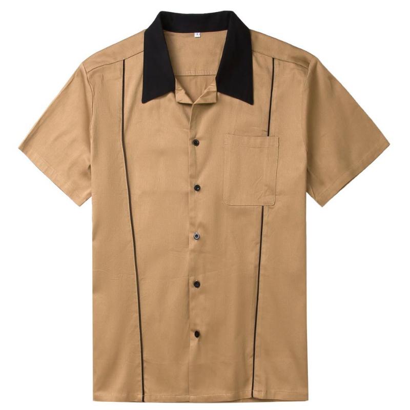 Casual Grey, Brown, Green Cotton Button-Up Short-Sleeve Men's Shirt St118