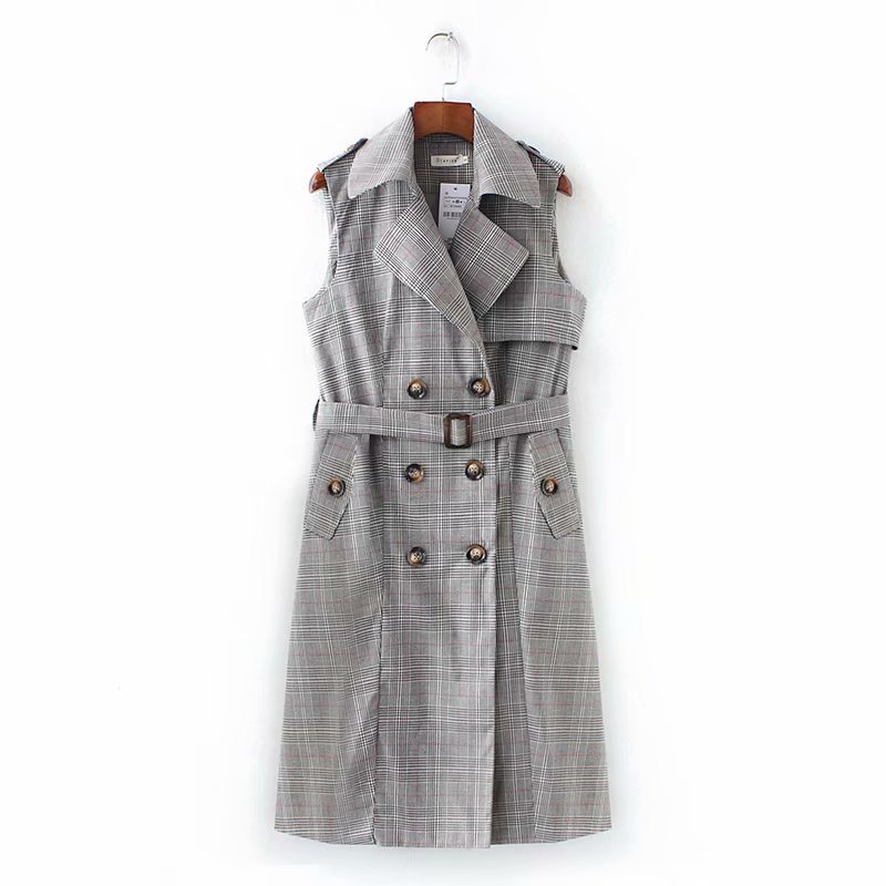 Autumn Gray Plaid Trench Coat Women Temperament Double-breasted With Belt Casual Windbreaker Mujer Cotton Vest Trench Coat Z814
Autumn Gray Plaid Trench Coat Women Temperament Double-breasted With Belt Casual Windbreaker Mujer Cotton Vest Trench Coat Z814