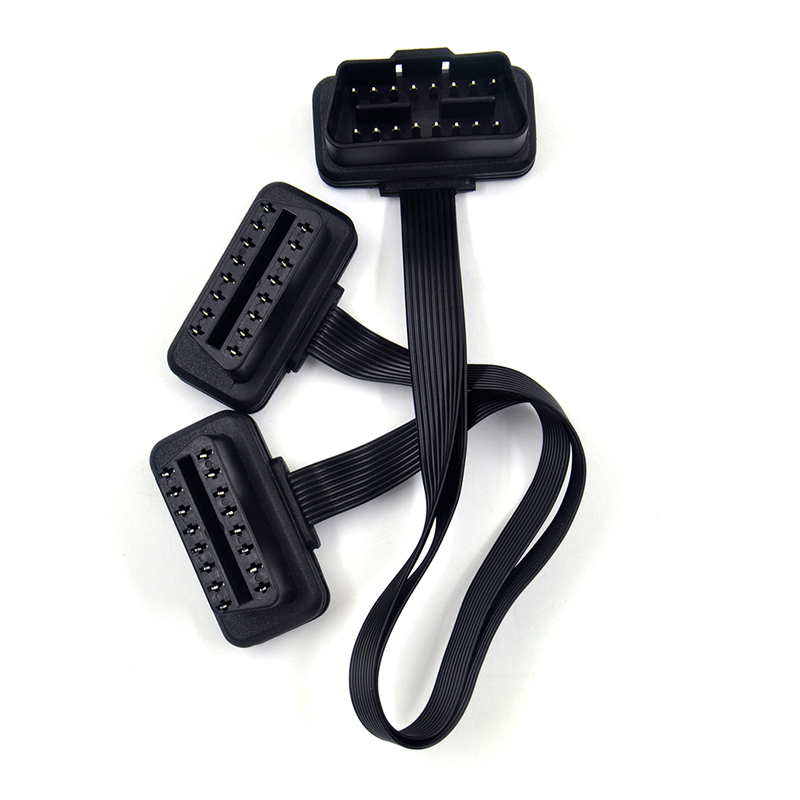 VSTM Flat+Thin 16Pin Car OBD 2 Extender OBD2 16 Pin ELM327 Male To Dual Female Y Splitter Elbow OBDII Extension Connector Cable