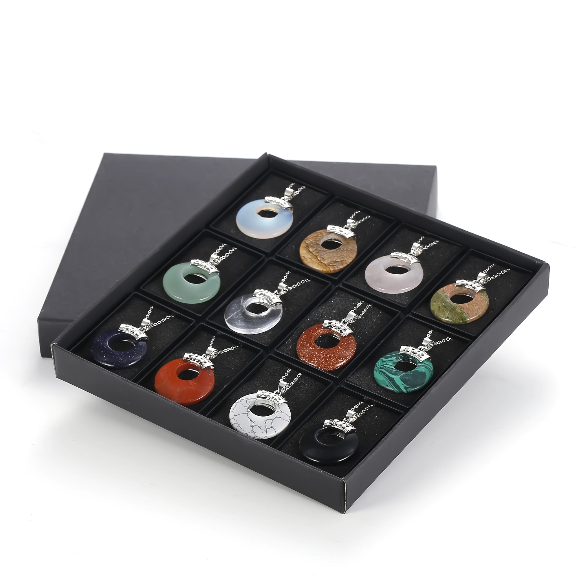 Nostalgia pendant men and women retro novelty popular simple new necklace natural crystal semi-precious stone chakra gem amulet lucky coin donut charm