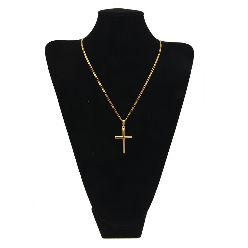Mens Stainless Steel Cross Pendant Necklace Gold Sweater Chain Fashion Hip Hop Necklaces Jewelry