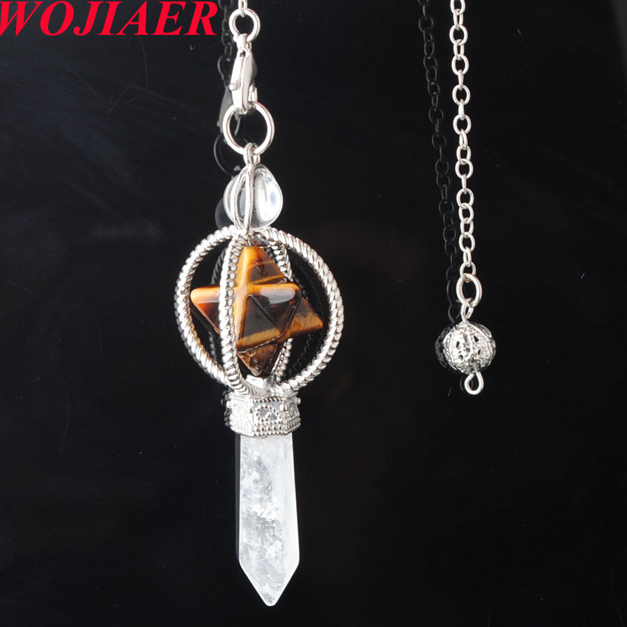WOJIAER Merkaba Dowsing Pendulum Natural Stone Reiki Healing Pendant Pendulums for Radiesthesia Jewelry BO957