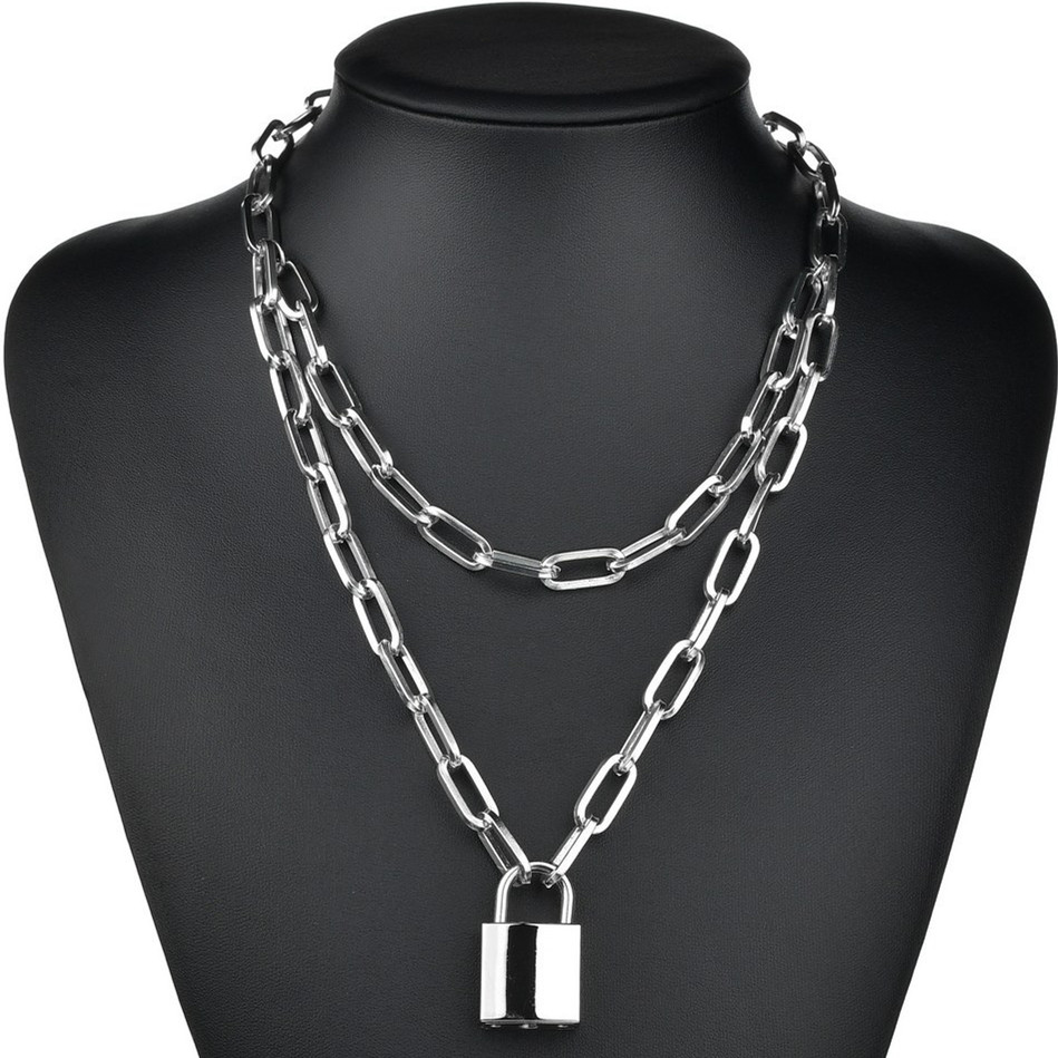 DIEZI Fashion Double layer Lock Silver Gold Color Chain Necklace Men Punk Link Chain Padlock Pendant Necklace For Women Jewelry
DIEZI Fashion Double layer Lock Silver Gold Color Chain Necklace Men Punk Link Chain Padlock Pendant Necklace For Women Jewelry