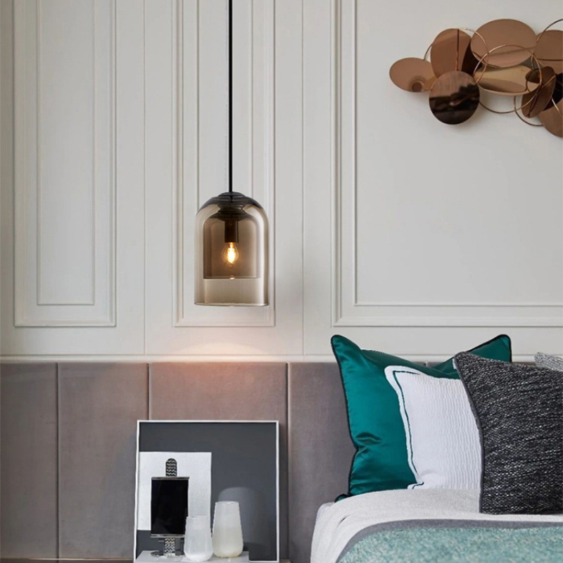 Smoke grey Amber Glass Dining room Chandeliers Lighting Bedroom Bedside Pendant Lamp Loft Hanging lamp E14 110V/220V Suspension