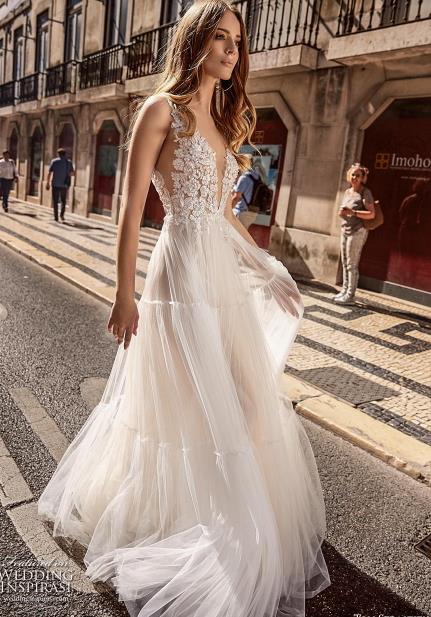 boho lace wedding dresses v neck a line formal bridal gowns sweep train backless princess wedding dress plus size