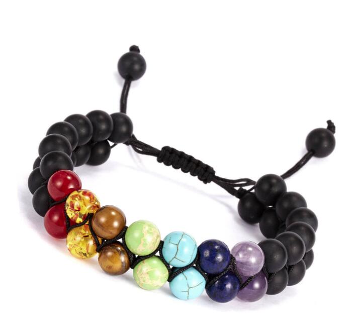 Hot Sale Beaded Bracelet 8mm Seven Chakra Natural Stone Double Weave Adjustable Yoga Bracelet WY539