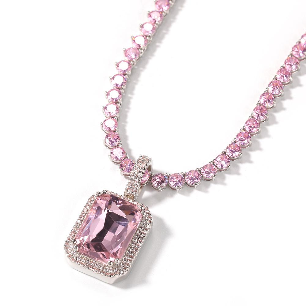 New in Bling Pink Cubic Zirconia Tennis Chain Necklace Choker Hip Hop Mens Personalized Iced Out Full Diamond Chains Masculina Bijoux for Men Wolf Tid
