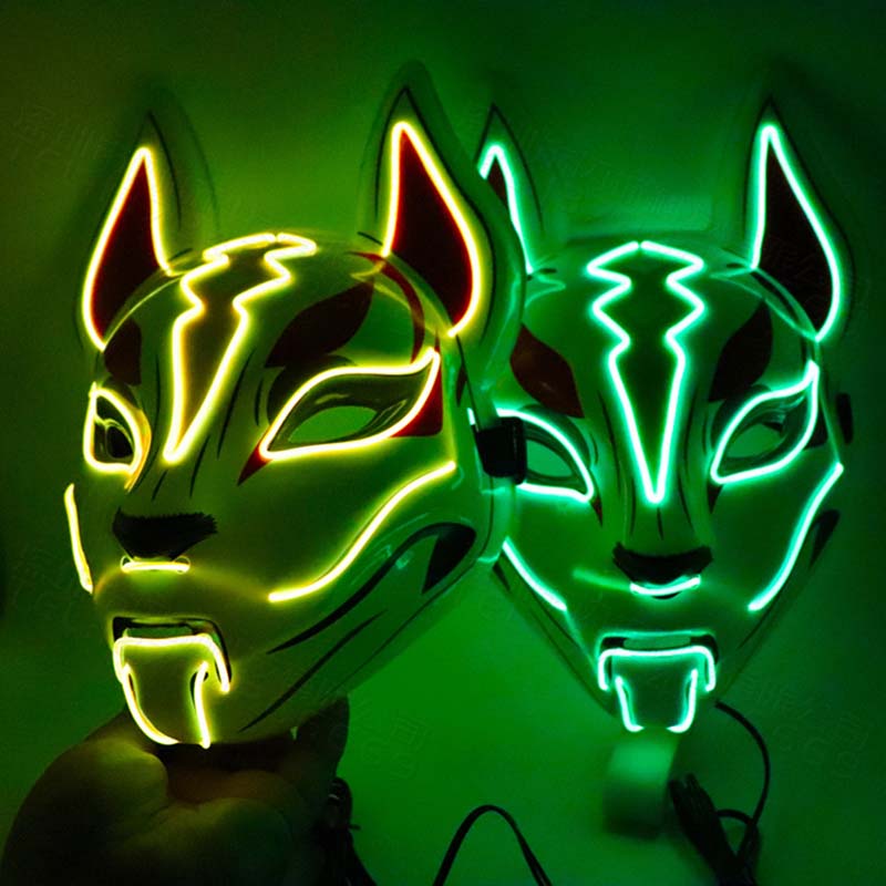 Motorcycle Masks LED Mask Fox Cat Face El Wire Light Festival Cosplay Costume Decoration Funny Election Party Masque