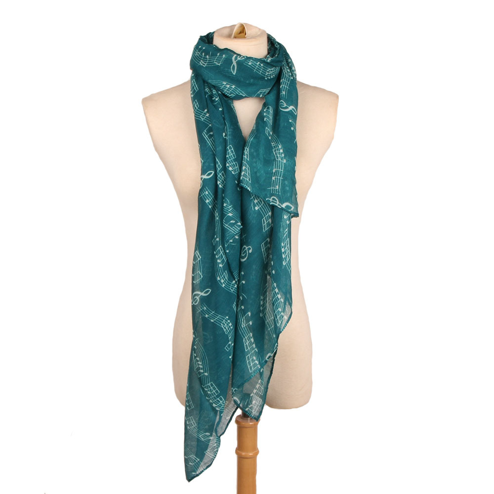 Female Women Lady Fashion Musical Note White Chiffon Printed Neck Scarf Wrap Shawl Accessories winter scarf