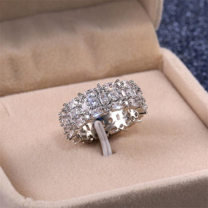 US Size 5-10 Drop Shipping Stunning Luxury Jewelry 925 Sterling Silver Princess Cut White Topaz CZ Diamond Birthstone Women Wedding Ring Set