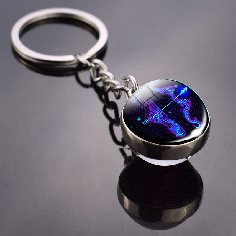 Glow In 12 Zodiac Sign Keychain Sphere Ball Crystal Key Rings Scorpio Leo Aries Constellation Birthday Gift for Women and Mens