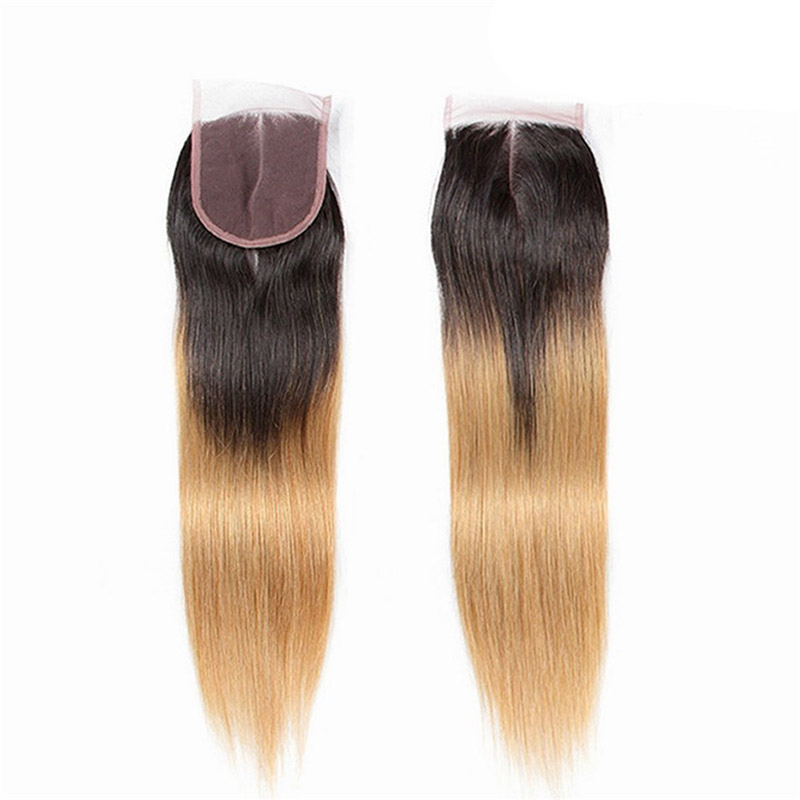 Brazilian Virgin Human Hair Silky Straight 4X4 Lace Closure 1B/30 1B/27 1B/4/27 1B/4/30 Ombre Color 12-24inch Pre Plucked Free Part