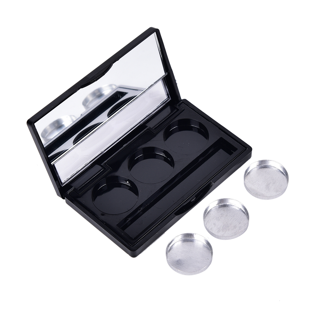 DIY Black 3 Round Eye Shadow Lipstick Cosmetic Empty Makeup Box Grid Packing Case Palette