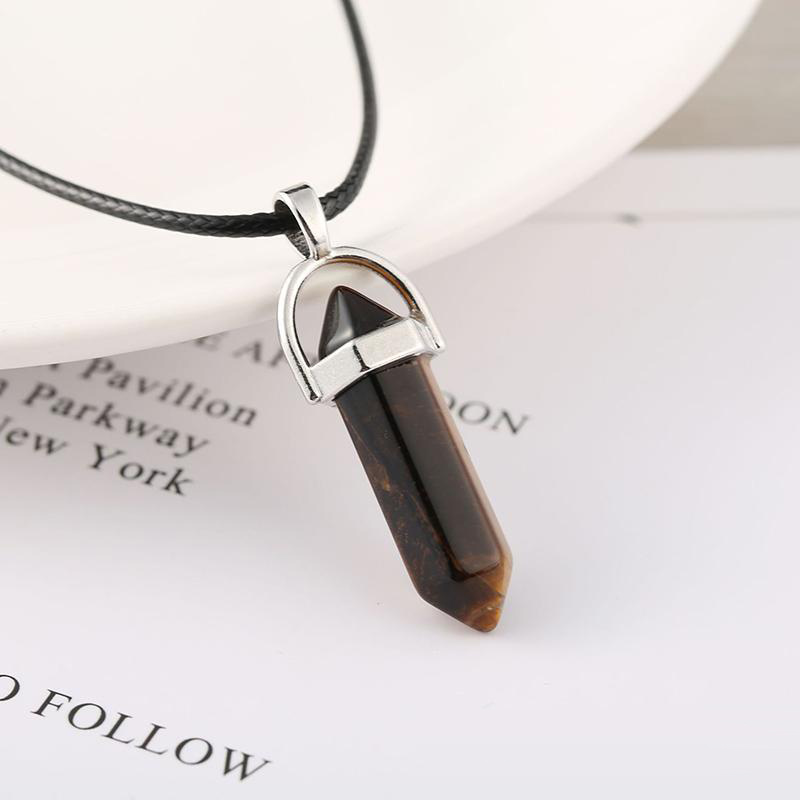 New Hexagonal prism Bullet necklaces For women Men Natural Healing Crystals Quartz Point stone Pendant String Rope chains Fashion Jewelry