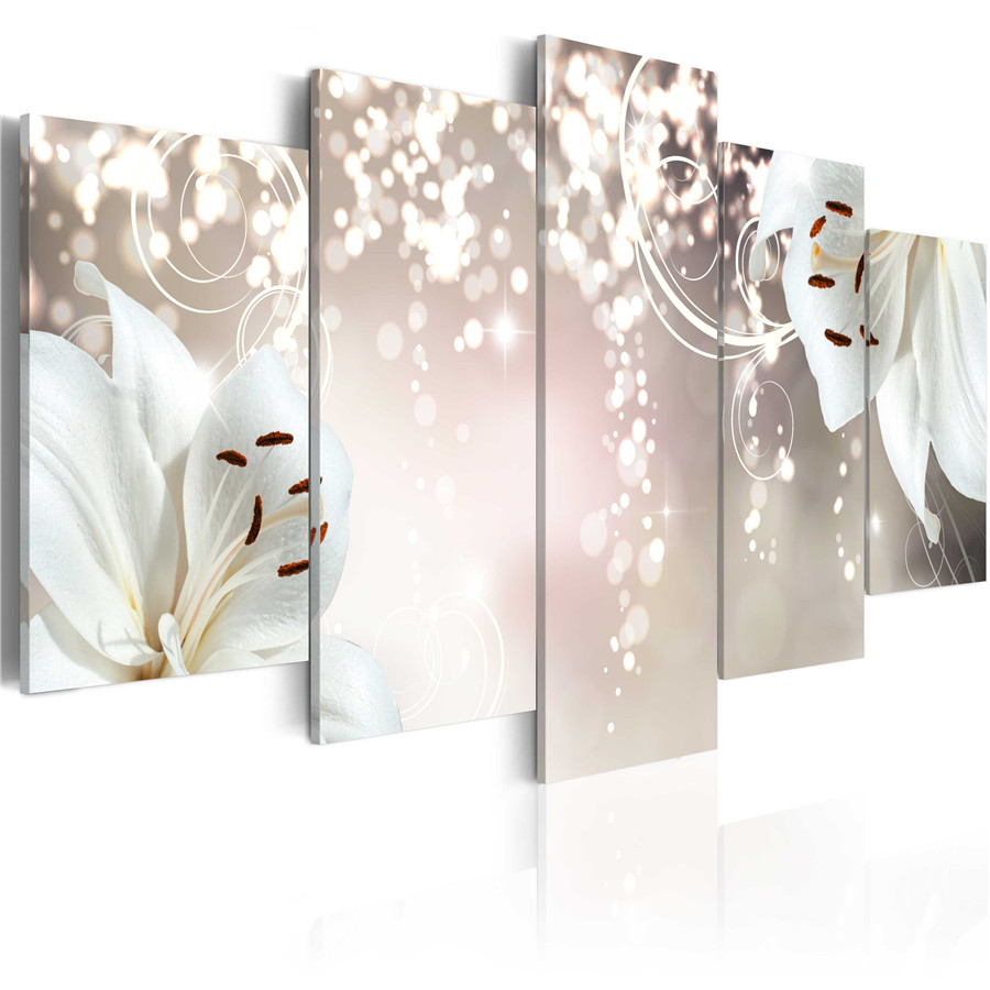 Fashion Wall Art Canvas Painting 5 Pieces Brown Green Purple Diamond Lilies Flower Modern Home Decoration,Choose Color And Size No Frame