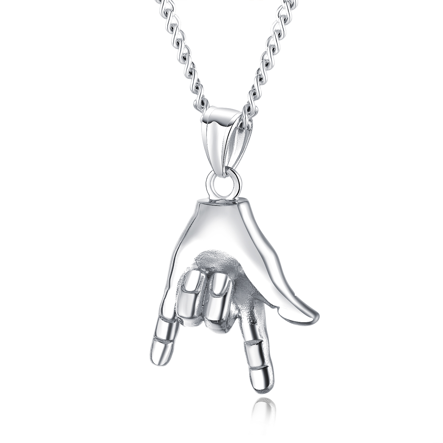 Mens I LOVE YOU Gesture 316L Stainless Steel Pendant Necklace 18K Gold Plated Charm Pendants Jewelry