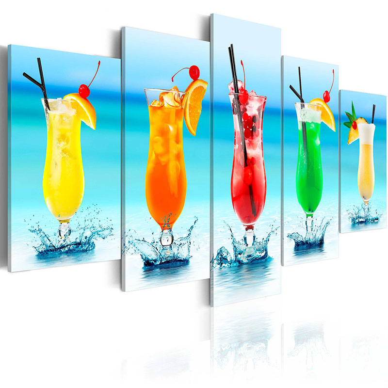 5 Pcs No Framed Wall Art Paintings Prints Bar Restaurant Fruit Drink Cocktail Wall Art Picture Canvas Paintings Wall Decorations ,Choose Col