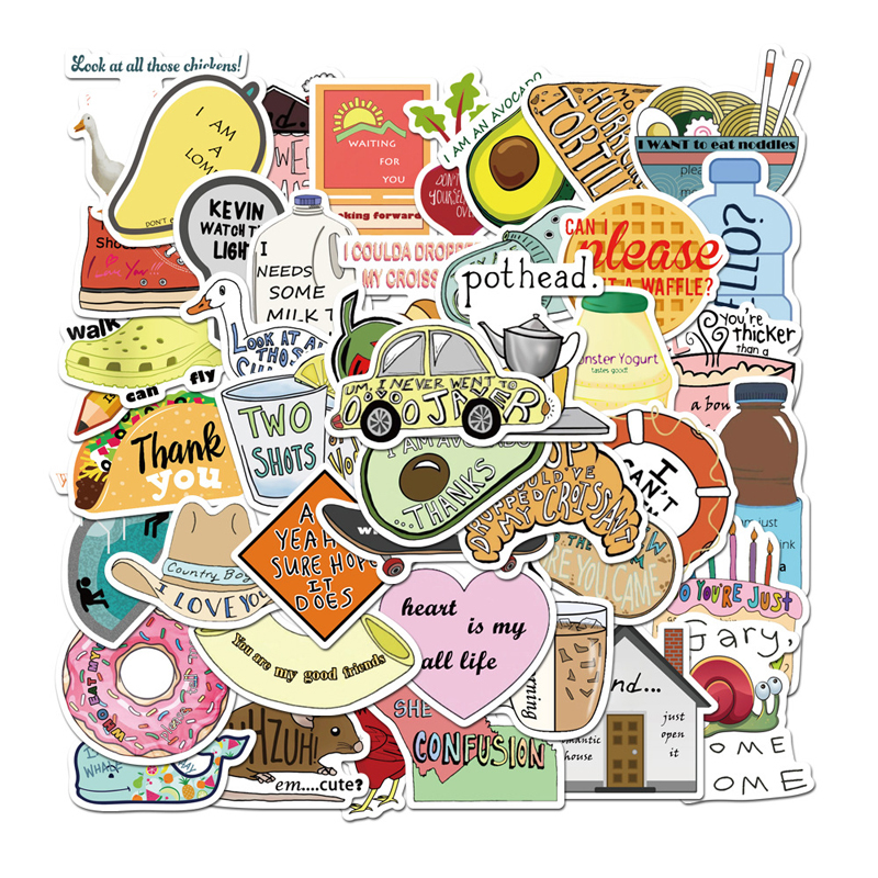 50pcs/Set New Waterproof Vine Avocado Cartoon Stickers for Skateboard Suitcase Snowboard Guitar Motorcycle Laptop Macbook Toys