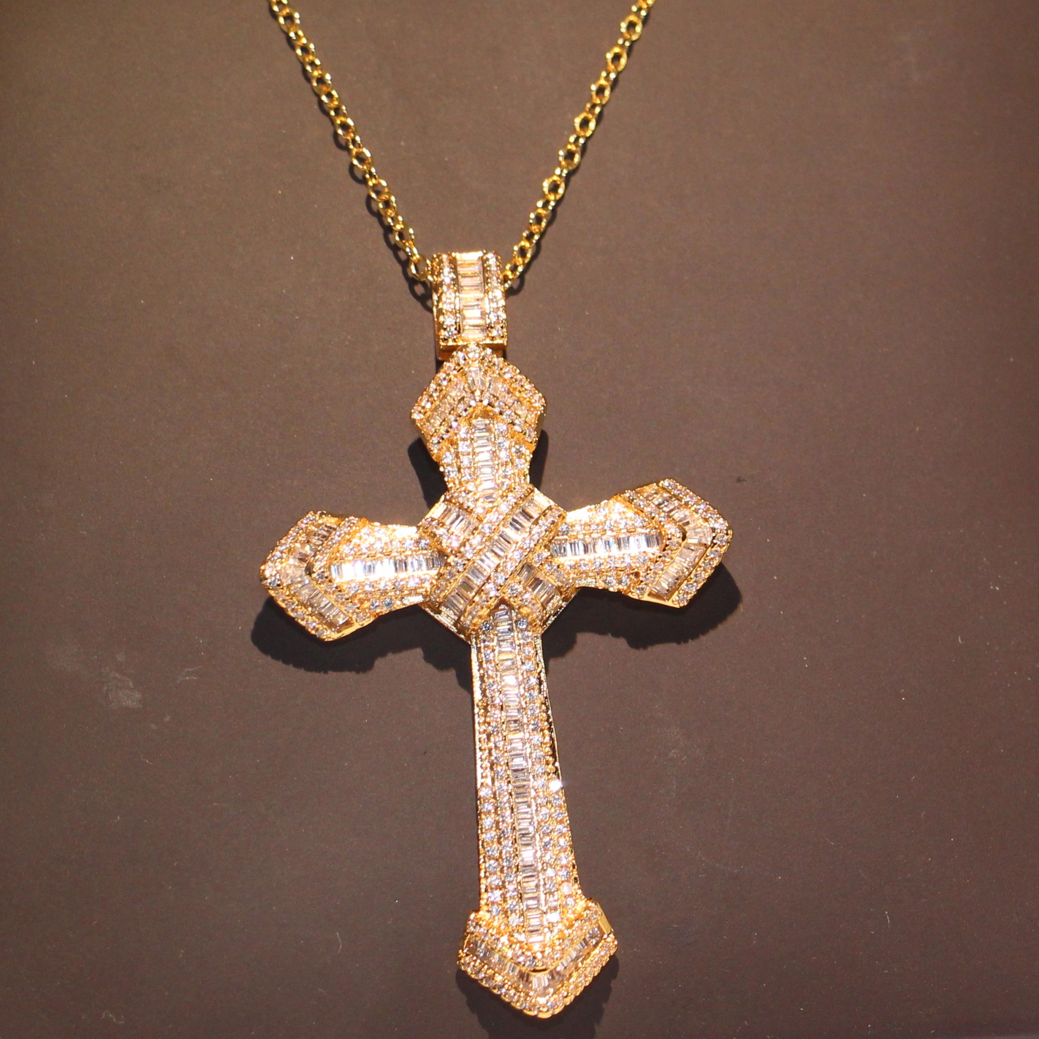 Hot Sale Vintage Fashion Jewelry 925 Sterling Silver &Gold Fill Princess Cut 5A Cubic Zirconia Cross Pendant Women Wedding Necklace Gift