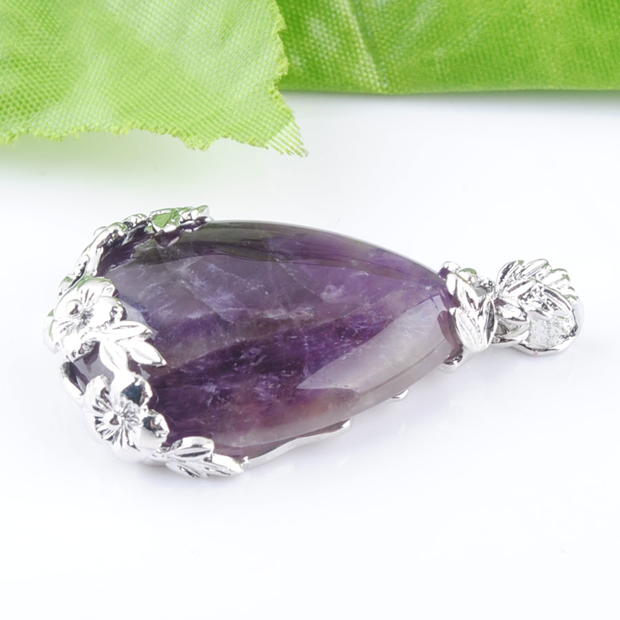 WOJIAER Tear Water Drop Love Natural Amethyst Gem Stone Pendant Necklace Reiki Bead Women Jewelry DN3471