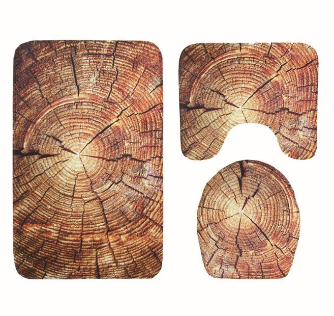 3D Wood Printed Toilet Cover Set Shower Bath Rugs Lid Toilet Cover + Toilet Mat Non Slip Water Absorption Rug
