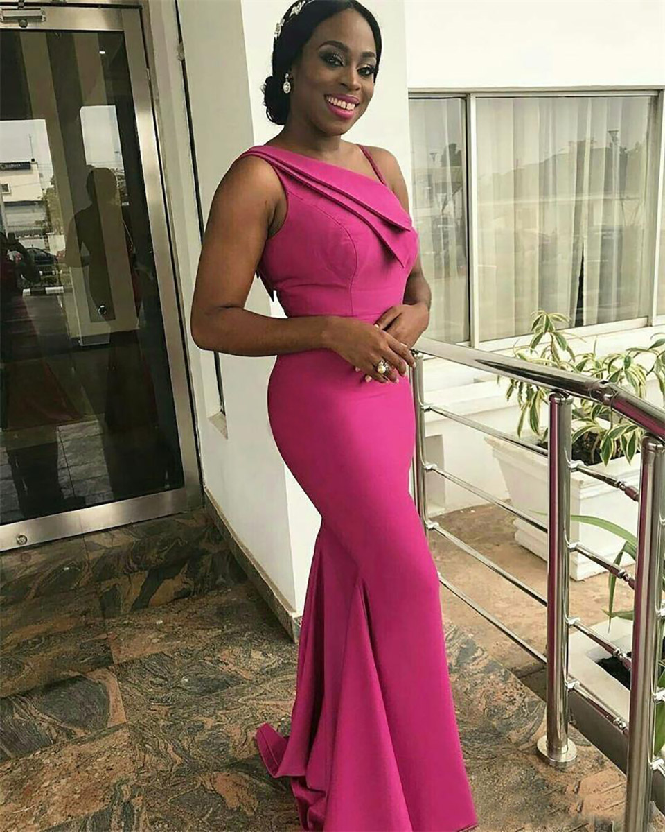 African Fuchsia Mermaid Bridesmaid Dresses Sweep Train Garden Country Beach Plus Size Wedding Guest Gowns Maid Of Honor Dress Cheap BD9056