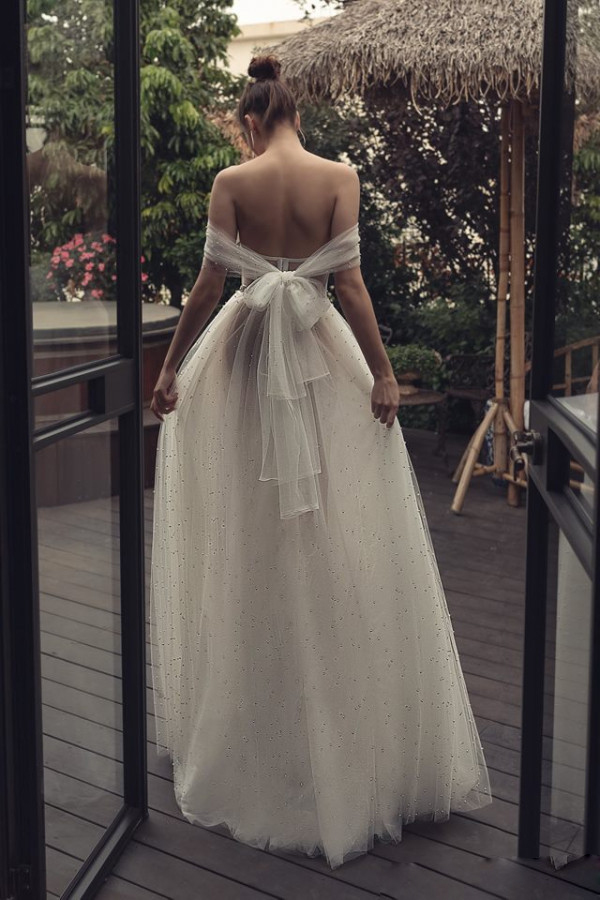 Matan Shaked Boho Wedding Dresses 2019 Illusion Off Shoulder Beads Custom Made Bridal Gowns Sexy Beach Wedding Dress vestido de novia
