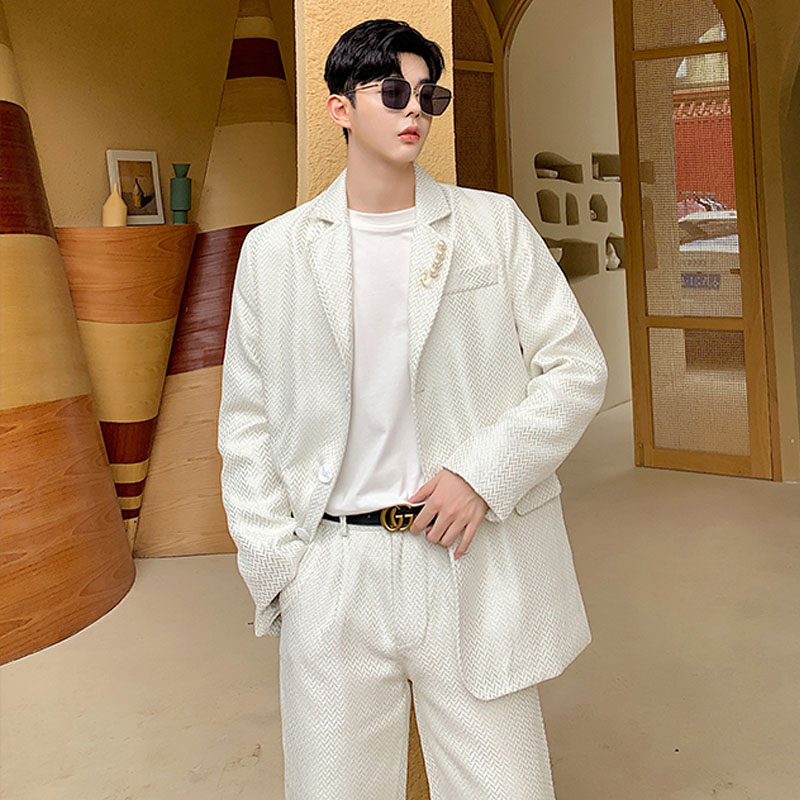 Men 2 Piece Suits Sets (jacket+pant) Male Vintage Streetwear Hip Hop Business Casual Blazer Jacket Suit Coat Trousers, Blue 
Men 2 Piece Suits Sets (jacket+pant) Male Vintage Streetwear Hip Hop Business Casual Blazer Jacket Suit Coat Trousers, Blue