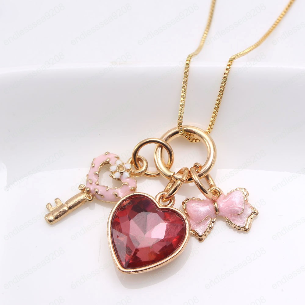 fashion love heart pendant necklace cute charm jewelry for girls children diy chain necklace best gift for kids