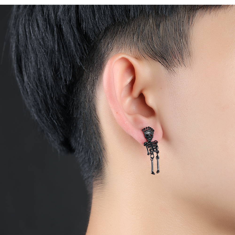Fashion Cool Men's Skeleton Stud Earrings Jewelry 316L Stainless Steel Retro Skull Ear Bone Nail Earrings