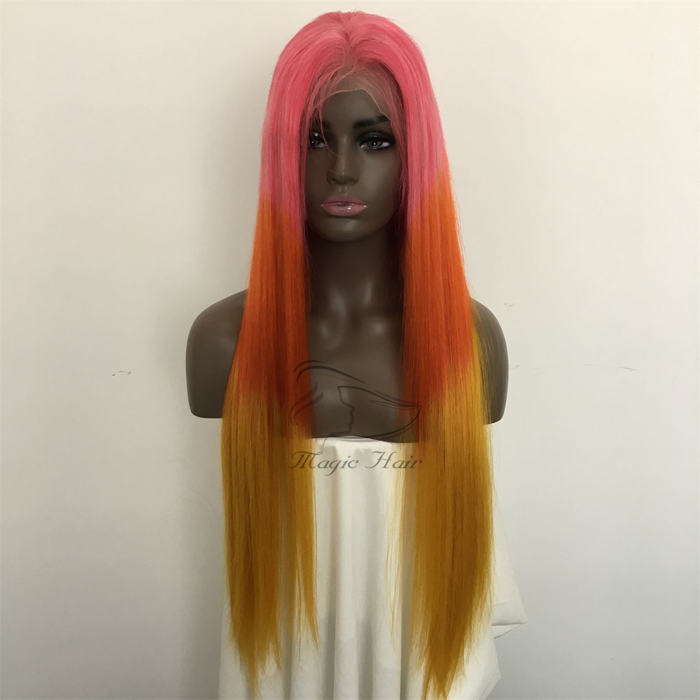 Full Lace Human Wig with Baby Hair Pre Plucked Brazilian Remy Hair Ombre color pink/red/yellow Lace frontal Human Hair Wigs
