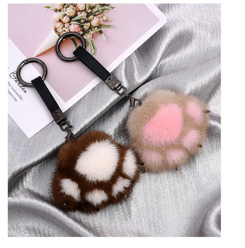 9cm Cute Real Genuine Fur Paw Pompom Ball Bag Charm Keychain Pendant Keyring Tassels
