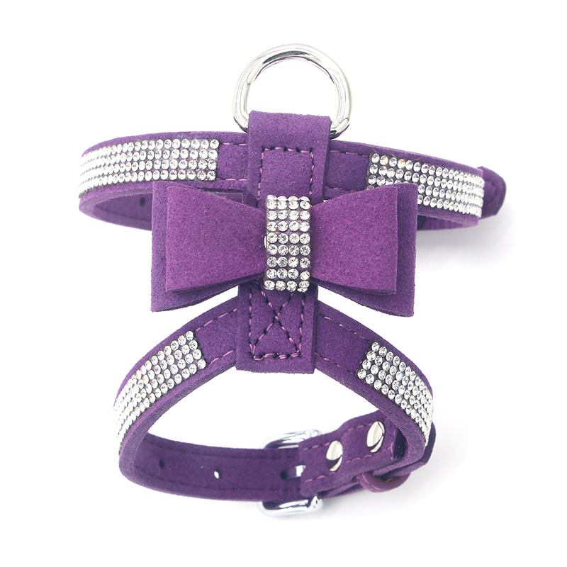 Soft Suede Dog Harness Pet Vest Adjustable Shining Diamonds Bow Rhinestone Pet Cat Collar Harnesses For Small Medium Dogs Pet Product