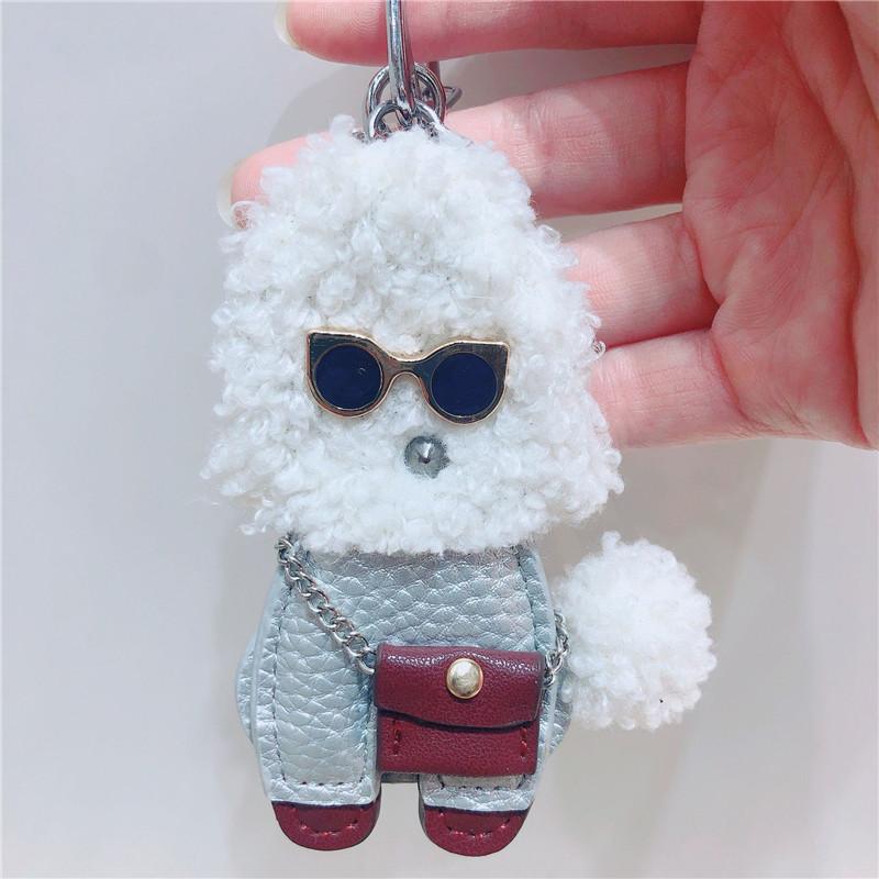 Cute Teddy Dog Keychain Wool Fur Leather Animal Puppy Keyring Car Bag Charms Trinket Chaveiros Key Chain Accessories Pendant