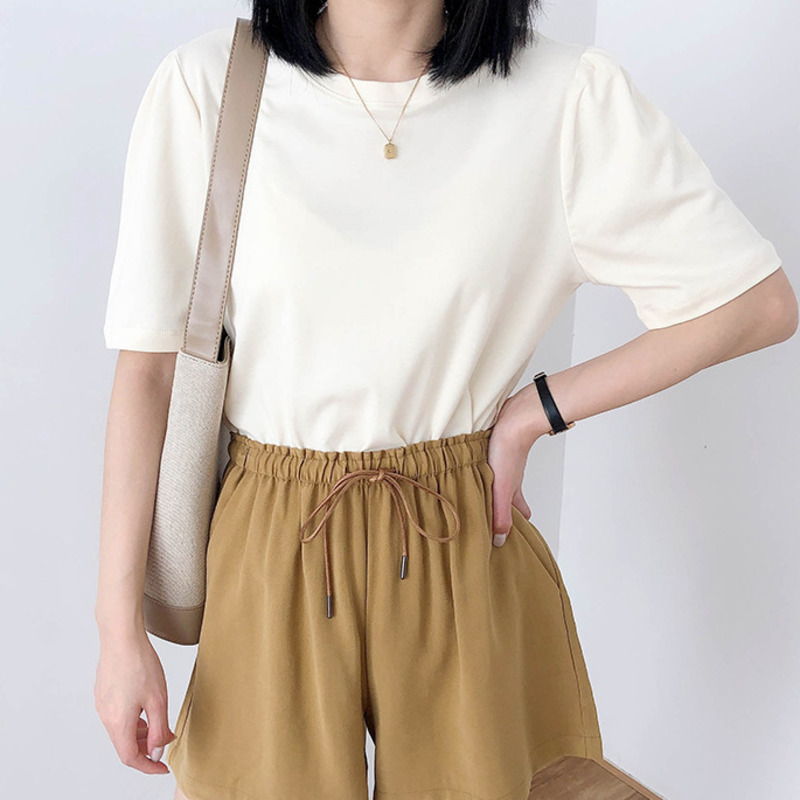 Soft Cotton Puff Sleeve Women T-shirts Side Side Split Design Round Neck Short Sleeve Female Summer 2020 Solid Color basic Tops, Beige
Soft Cotton Puff Sleeve Women T-shirts Side Side Split Design Round Neck Short Sleeve Female Summer 2020 Solid Color basic Tops, Beige