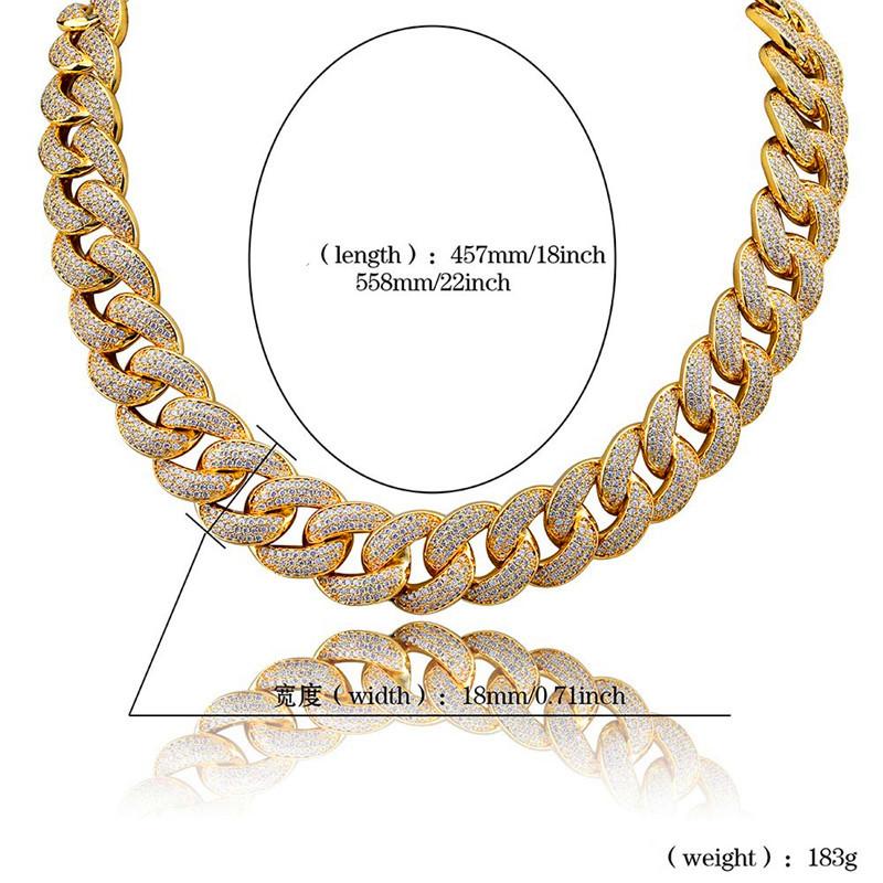 18K Gold Silver Cubic Zirconia Chain Necklace For Men Bling Ice Out Hip Hop Necklace Jewelry Free Shipping