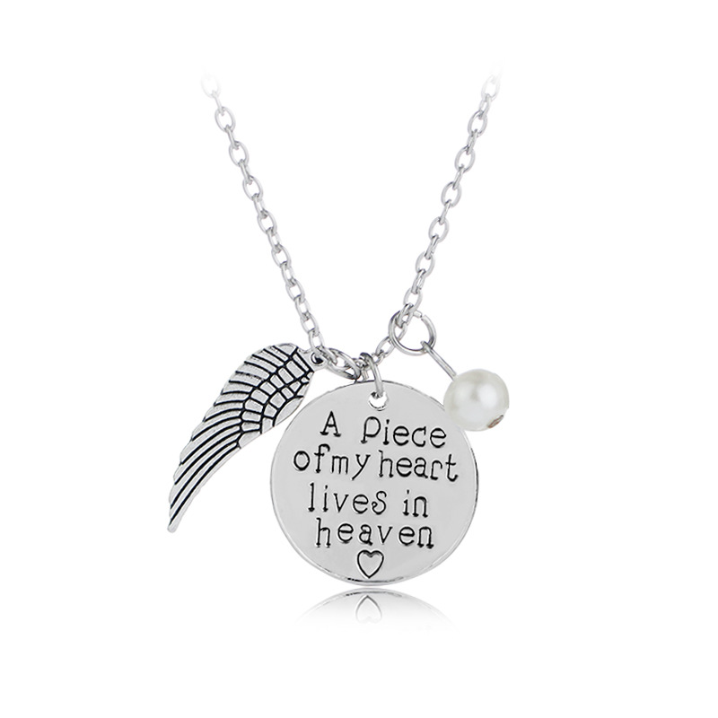 

New Personalized Memorial Necklace name or words A Piece of My Heart Lives In Heaven Miscarriage Remembrance Necklace Jewelry Gift Wholesale